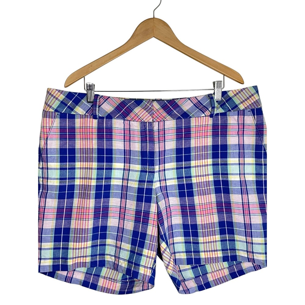 Talbots Woman Women's 16W Plaid Linen Blend Shorts Pockets Preppy
